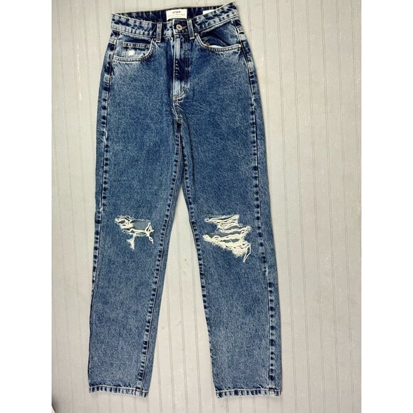 Cotton On Size 4 Long Straight Leg Cotton Distress Womens Jeans Med Wash - Picture 1 of 5